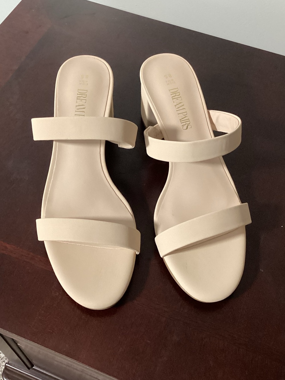 Dream Pairs Beige Double-Strap Slide Mules